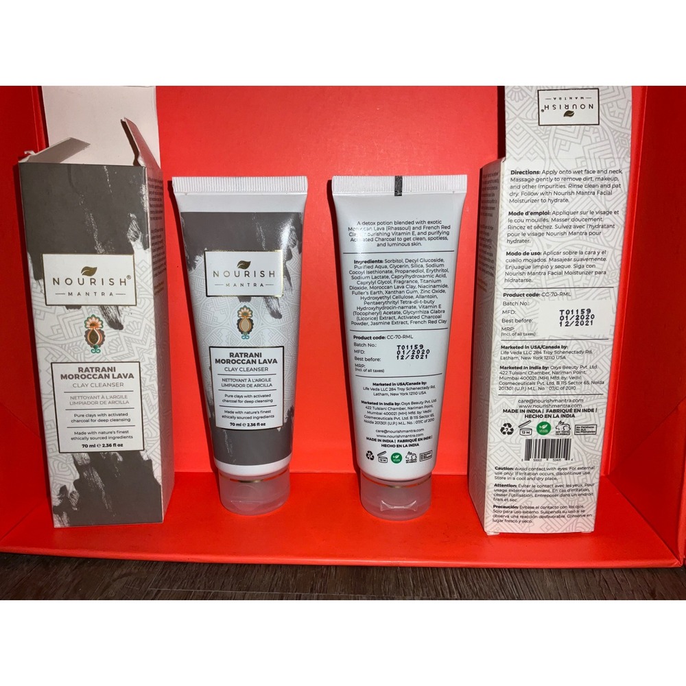Nourish Mantra Ratrani Moroccan Lava Clay Cleanser Activated Charcoal Face set